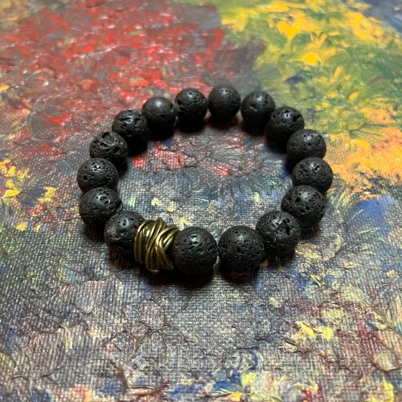 VTG Bohemian Black Stone Beaded Stretchy Costume Jewelry Bracelet - Picture 2 of 3